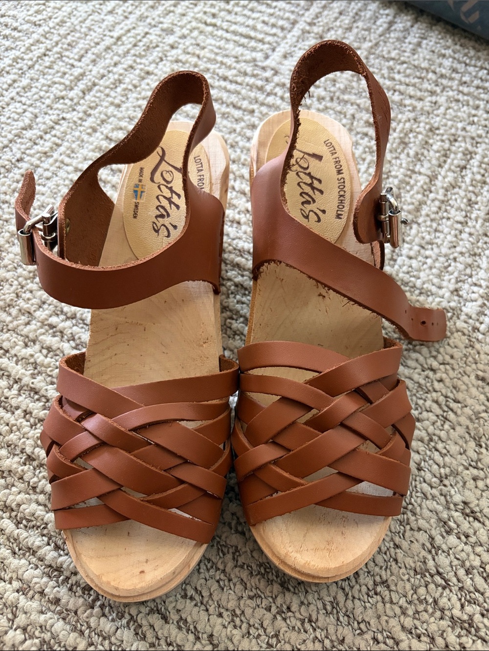 Lotta From Stockholm Brown Woven Leather Clog Sandals